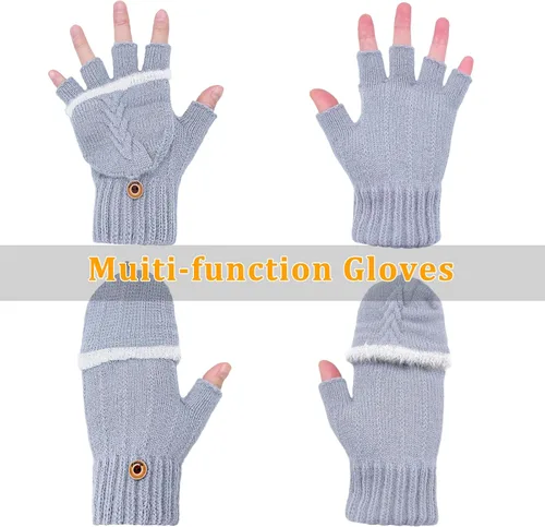 Vista 103 de Beurlike Guantes de invierno para mujer, de lana cálida, a prueba de viento, convertibles, sin dedos