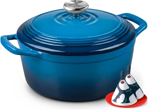 Vista 29 de Overmont - Horno holandés de hierro fundido esmaltado, de 4.5 QT, con tapa, libro de cocina (idioma español no garantizado) y agarraderas de verde