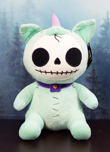Vista 9 de Ebros Gift Furrybones más grande azul cielo unicornio encantado Unie lindo esqueleto monstruo con cuerno rosa, figura suave, huesos peludos