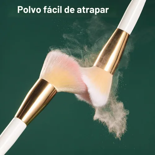 Vista 4 de Juego de 10 brochas de maquillaje profesional Kabuki, base de sombra de ojos, rubor, mezcla de labios, kit cosmético de cara completa con juego