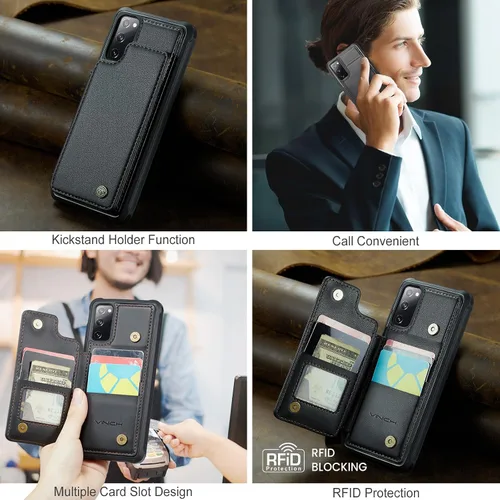 Vista 3 de Vinich - Funda tipo cartera para Samsung Galaxy S20 FE con tarjetero, color negro Ranuras de crédito con bloqueo RFID, soporte para teléfono a