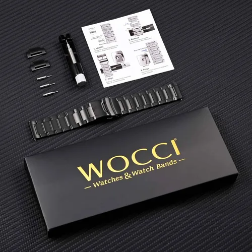 Vista 7 de WOCCI Correa de reloj de metal resistente, correa de reemplazo de acero inoxidable 316L, cierre desplegable, compatible con ancho de lug de reloj