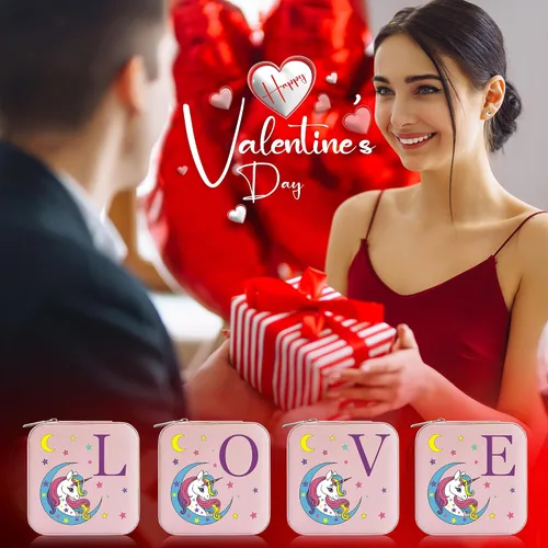 Vista 2 de Parima Joyero de regalos de unicornios para niñas, caja de joyería personalizada, regalos para hija de mamá papá, pequeña caja de joyería rosa