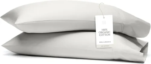 Vista 6 de BOLL & BRANCH Signature - Juego de fundas de almohada con dobladillo, estándar, color crema Algodón 100% orgánico de lujo, suave y transpirable