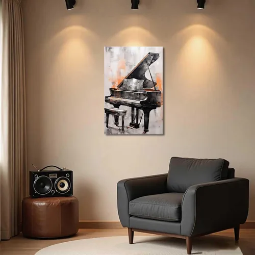 Vista 3 de BJYCHG Lienzo de piano para pared, estudio de música, decoración de habitación, instrumentos musicales, impresiones de imágenes retro abstractas