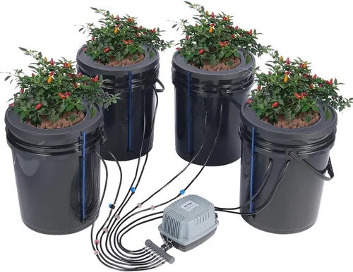 Vista 13 de VEVOR Sistema de Cultivo Hidropónico DWC, Sistema de Cultivo Hidropónico con Kit de Goteo Superior, Cultura de Agua Profunda de 5 Galones con Bomba