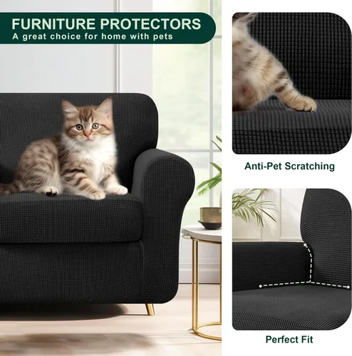 Vista 4 de CHUN YI Fundas para sofá de 7 piezas, lavables, fundas elásticas para sofá de 3 cojines con respaldo y fundas de cojín separados, protector