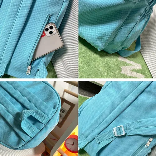 Vista 5 de Eagerrich Mochila Estética Mochila Bonita Útiles Escolares Bolsa para Laptop para Adolescentes Niñas Mujeres Estudiantes Color Sólido, Beige