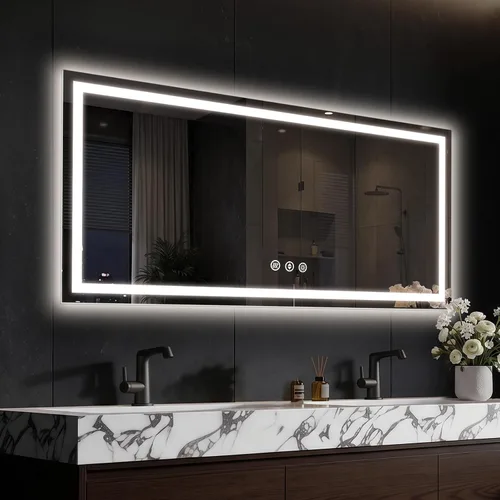 Vista 13 de Espejo de baño LED de 16 x 24 pulgadas con luces, antiniebla, retroiluminado + luz frontal, espejo de tocador de baño iluminado para pared, función