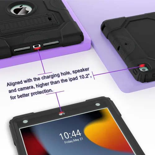 Vista 5 de ZoneFoker - Funda para iPad de 9.ª generación, funda para iPad de 8.ª y 7.ª generación, funda para iPad de 10.2 pulgadas 2021/2020/2019, funda Negro