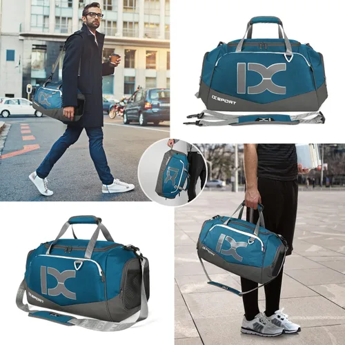 Vista 5 de INOXTO Bolsa de deporte de fitness con compartimento para zapatos, impermeable, bolsa de viaje para mujeres y hombres, azul Gray
