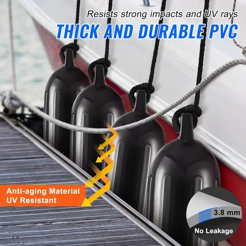 Vista 3 de VEVOR Boat Fenders, 5.5" x 20" Boat Bumpers for Docking, Inflatable Ribbed Fender with Center Holes, Marine Boat Dock Fender Bumper with Air Pump