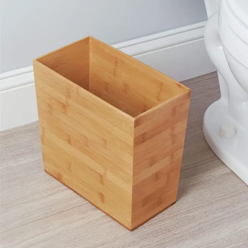 Vista 2 de iDesign - Cesta de basura rectangular de bambú, colección Formbu, 10.5 x 5.75 x 10 pulgadas, acabado de madera natural Acabado de madera natural