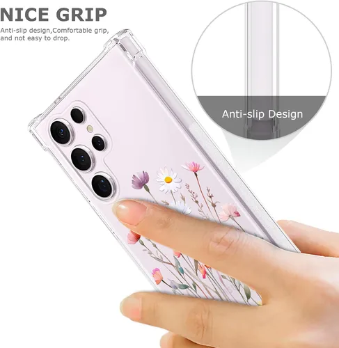 Vista 5 de FL-37 - Funda transparente floral para Galaxy S23 Ultra 5G para mujeres/niñas, bonita funda de teléfono para Samsung Galaxy S23 Ultra, diseño
