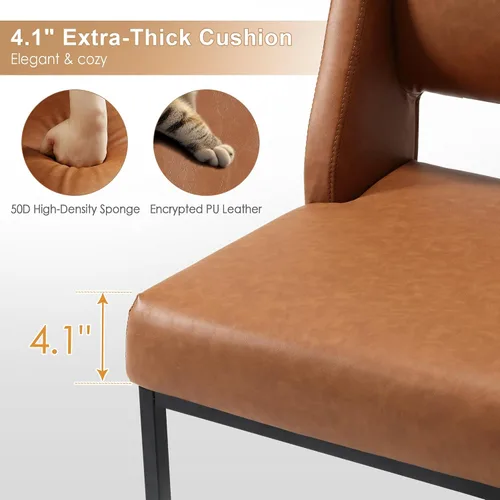 Vista 4 de Zesthouse Juego de 6 sillas de comedor modernas de piel sintética, cómodas sillas de cocina marrones con patas de metal inoxidable, sillas laterales