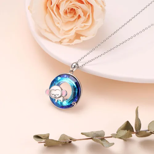 Vista 4 de YinShan SunflowerMonkeyMermaidCompass Necklace Crystal Pendant for Women Girls 925 Sterling Silver Crystal Animal Jewelry Christmas Birthday Gifts