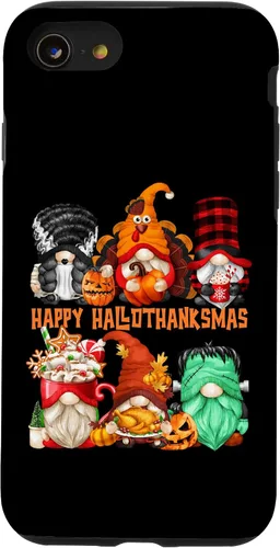 Vista 18 de iPhone 16 Halloween Thanksgiving Christmas Gnomes Happy Hallothanksmas Case