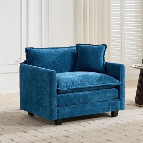 Vista 184 de Sofá seccional modular verde de 111.5", sofás seccionales grandes de 3 plazas para sala de estar, sofá nube oversized de tela chenille con otomana