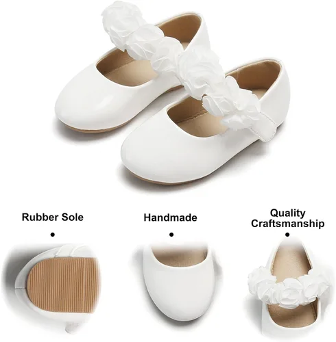 Vista 4 de Felix & Flora Zapatos de vestir para niñas pequeñas - Zapatos planos Mary Jane para niñas de flores, zapatos de ballet para fiestas y bodas