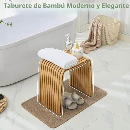 Vista 9 de Taburete de bambú para baño y comedor, banco de bambú, duradero y hermoso diseñado para baño, comedor, sala de estar y dormitorio, Color No.