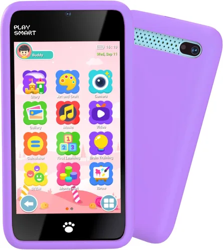 Vista 11 de MOMILLA Toys - Teléfono inteligente para niños, cámara dual de pantalla de 3.97 pulgadas con 21 calcomanías, regalos de cumpleaños para niños