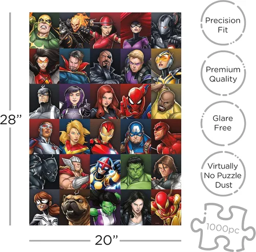 Vista 2 de AQUARIUS Marvel Puzzle Superheroes (rompecabezas de 1000 piezas) – Mercancía y coleccionables con licencia oficial de Marvel, sin deslumbramiento