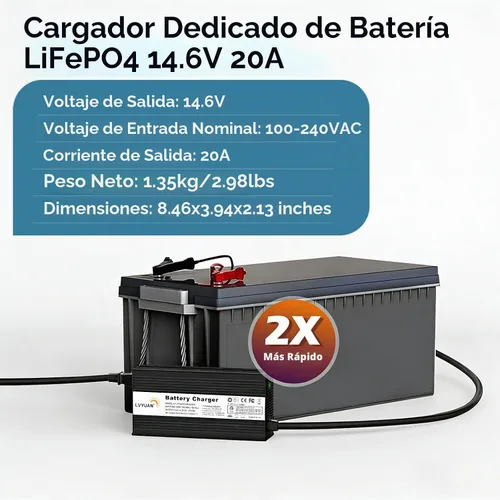 Vista 3 de LVYUAN Cargador de batería LiFePO4 de 12V 20A con certificación UL
