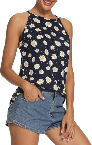 Vista 2 de LouKeith - Camisetas sin mangas para mujer, estilo casual, con estampado fluido, sin mangas, de algodón, suave, para verano, blusas