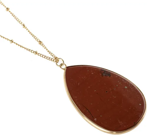 Vista 3 de RIAH FASHION Collar largo con colgante de piedra natural bohemia, dije de lágrima de cadena con dije bohemio, drusa de piedra cruda ovalada, cuarzo