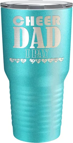 Vista 31 de Cheer Dad I Pay She Cheers - Vaso de acero inoxidable con tapa aislada, color negro