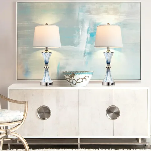 Vista 5 de Hamucd Juego de 2 lámparas de mesa táctiles regulables de 3 vías de vidrio para dormitorios con 2 puertos USB lámparas de noche costeras de playa