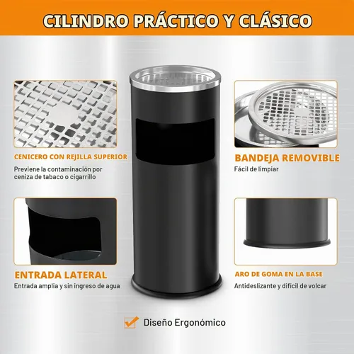 Vista 3 de BEAMNOVA Bote de basura negro con tapa, contenedor de basura de metal