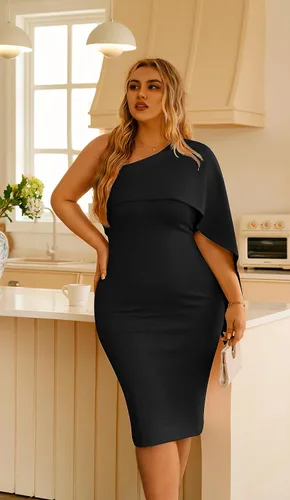 Vista 6 de GOBLES - Vestido de cóctel para mujer, vestido de verano entallado, sexi con un hombro descubierto y volantes