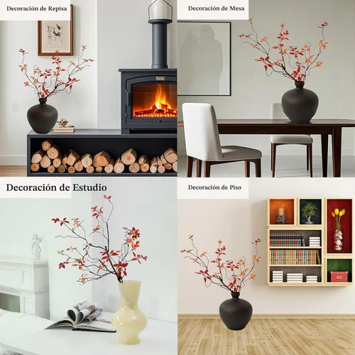 Vista 8 de 3 ramas de árbol de imitación para decoración de jarrones (rojo)