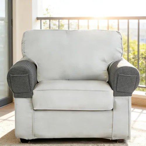 Vista 2 de Juego de 2 fundas elásticas para brazos de sofá con bolsillo, fundas extraíbles antideslizantes para reposabrazos para sillón reclinable y sillones