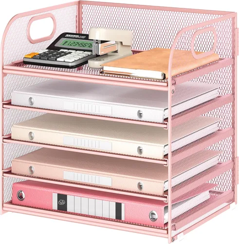 Vista 18 de Lavatino Organizador de Archivos de Escritorio de 5 Bandejas, Organizador de Bandejas de Cartas de Malla Negra con Asa, Organizador de Archivos