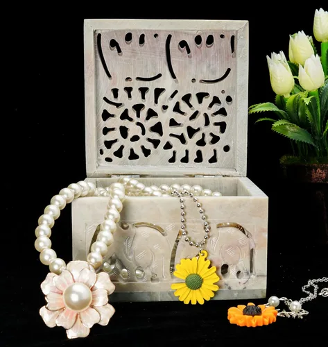 Vista 3 de Crocon Joyero de elefante hecho a mano Caja de piedra para joyería 4 x 4 pulgadas organizador hecho a mano caja de baratijas regalo para ella