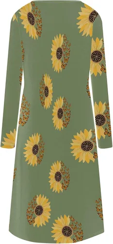 Vista 5 de Vestido de manga larga con cuello en V para mujer, con estampado a rayas, con botones, holgado, con bolsillos