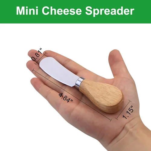 Vista 2 de 10 cuchillos esparcidores de queso, mini esparcidor de mantequilla con mango de madera, juego de cuchillos de queso de acero inoxidable para tabla