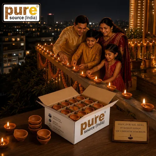 Vista 3 de Pure Source India Arcilla natural tradicional Diwali Ke Diye Diya arcilla de tierra Mitti Ka Diva Diyas para Pooja (juego de 48 piezas)