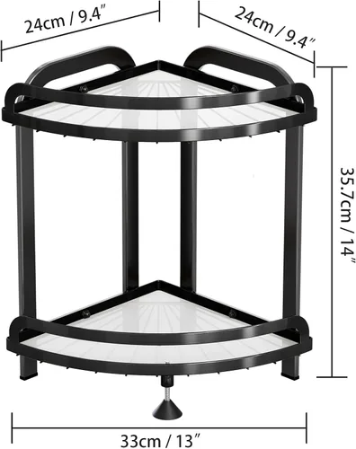 Vista 2 de Organizador de mostrador de baño negro XL, organizador de baño de 2 niveles, almacenamiento de cocina de esquina de gran capacidad, bandeja