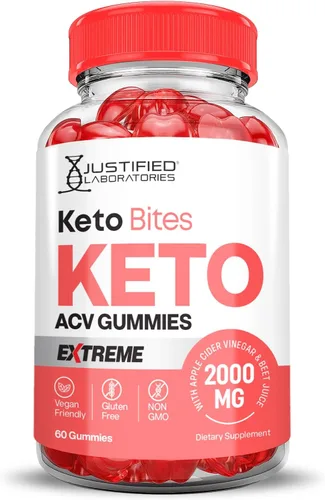Vista 3 de Keto Bites Keto ACV Gummies Fórmula Extrema 2000 mg Vegano Sin OGM con Jugo de Granada Raíz de Remolacha B12 60 Gummys