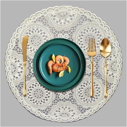 Vista 10 de Juego de 6 manteles individuales redondos para mesa de comedor, poliuretano impermeable, aislamiento térmico, resistente a las manchas
