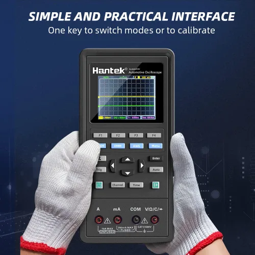 Vista 5 de Hantek Osciloscopio 2D72, 2+1 CH 70MHz con generador de formas de onda y multímetro, probador multifunción 3 en 1, 2CH+AFG+DMM