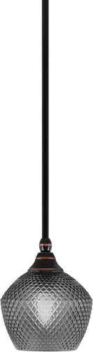 Vista 175 de Toltec Lighting Tallo Colgado Mini colgante, acabado de cobre negro, 3.5" cuadrado humo burbuja vidrio