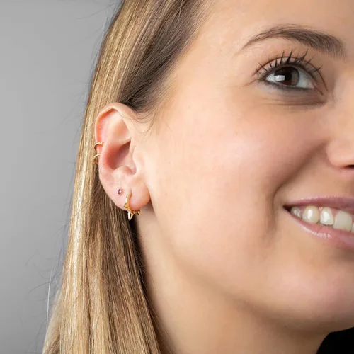 Vista 2 de VACRONA - Aretes tipo arracadas para mujer, chapados en oro de 14 quilates, diseño de aro de arracada
