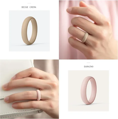 Vista 3 de ThunderFit Anillos de aniversario de silicona para mujer, 5.5 mm de ancho, 2 mm de grosor, bandas de goma de boda, paquete múltiple variado 1-12