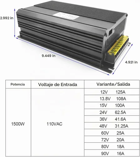 Vista 6 de Fuente de alimentación conmutada de 1500 W AC-DC SMPS Salida 12V 100A Adaptador PSU AC-DC Convertidor de transformador industrial de 12 voltios 12 V