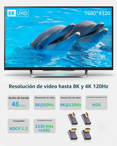 Vista 6 de Duttek 90 Degree HDMI Adapter 4 Styles, 8K HDMI 90 Degree Adapter[48Gbps, 8K@60Hz] Up&Down Angle, Left&Right Angle HDMI Male to Female Extender