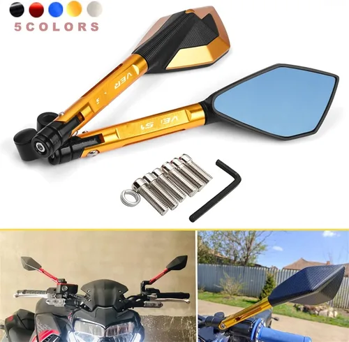 Vista 2 de Espejo retrovisor de motocicleta, espejo retrovisor de aluminio CNC, espejo lateral antirreflejos azul para Kawasaki para Versys 650 para Versys